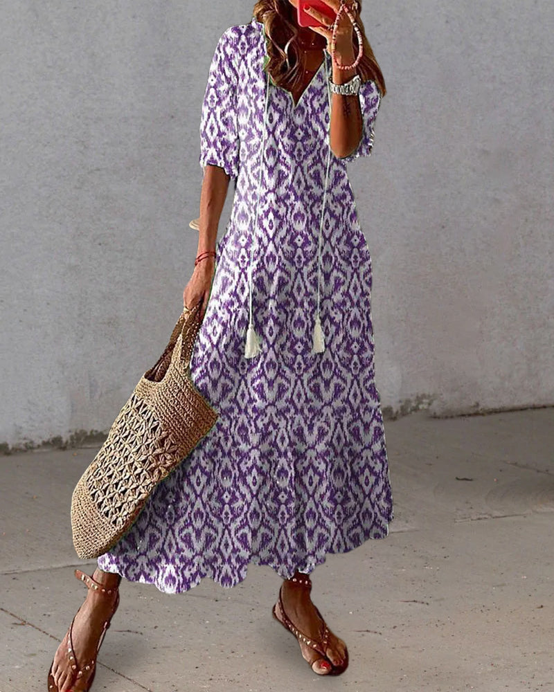 Mila | Vestido Largo Boho con Estampado Étnico