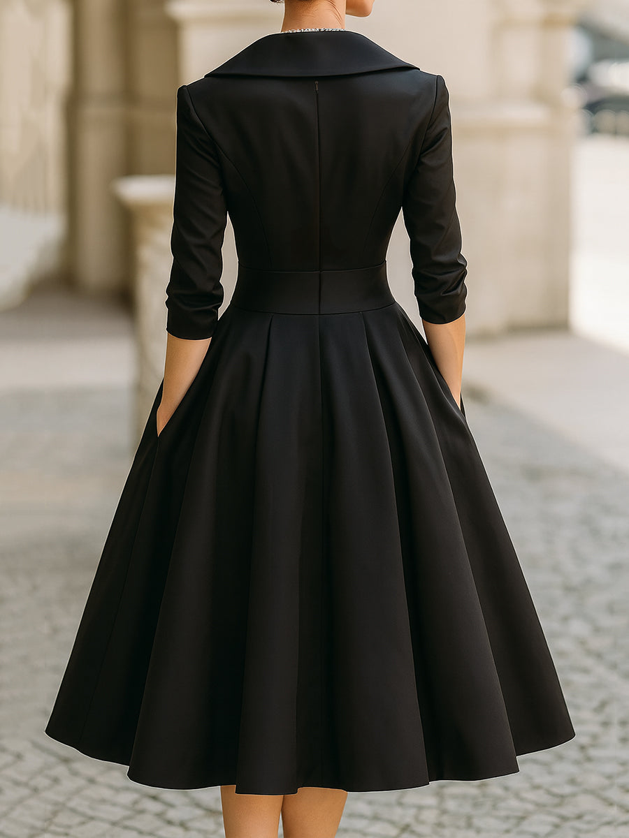Victoria | Vestido midi elegante con manga larga y cuello cruzado