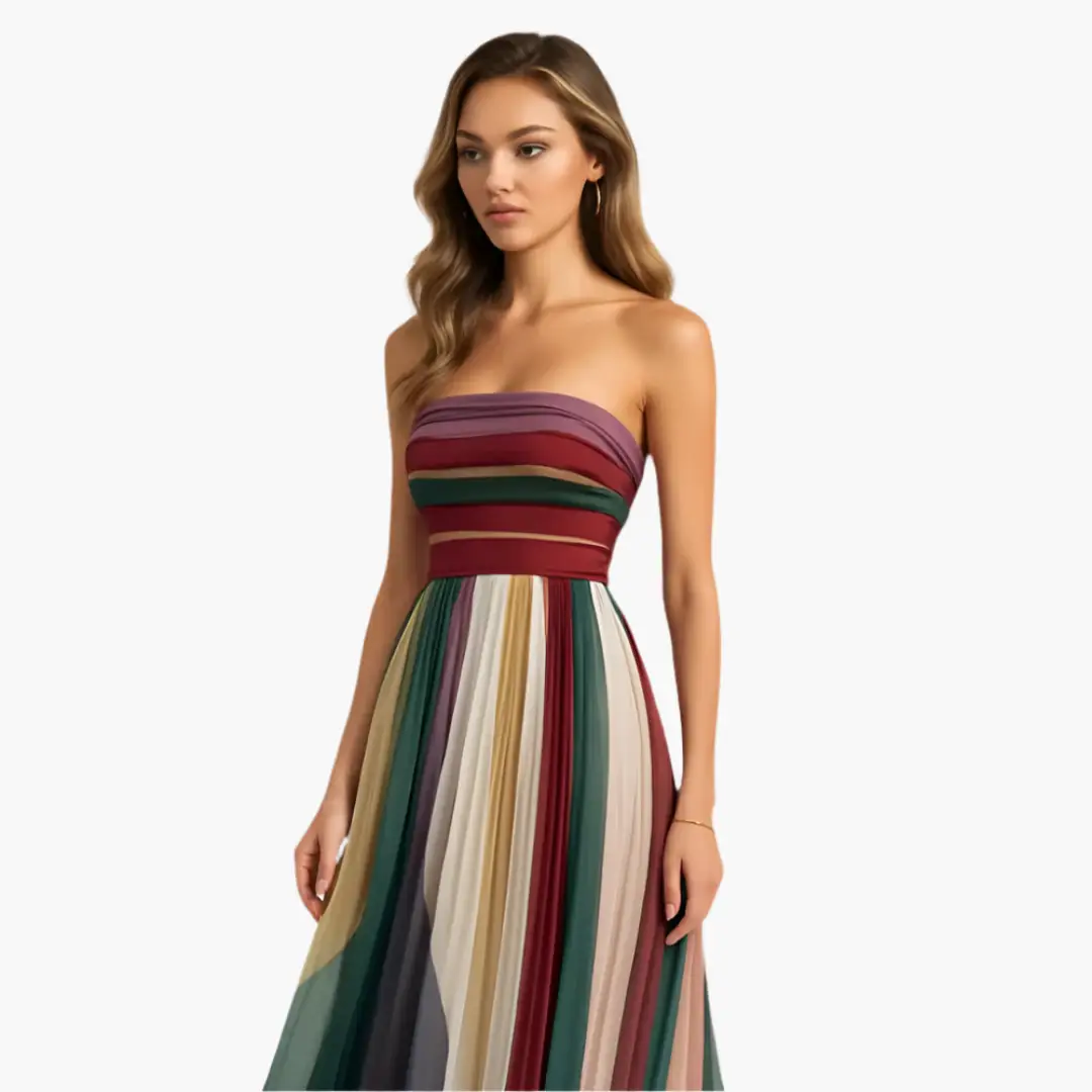 Mercedes | Elegantes, trägerloses Maxikleid für Damen mit Streifen