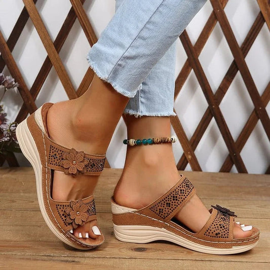 Yarael | Women's Wedge Sandals with Floral Straps | Breathable