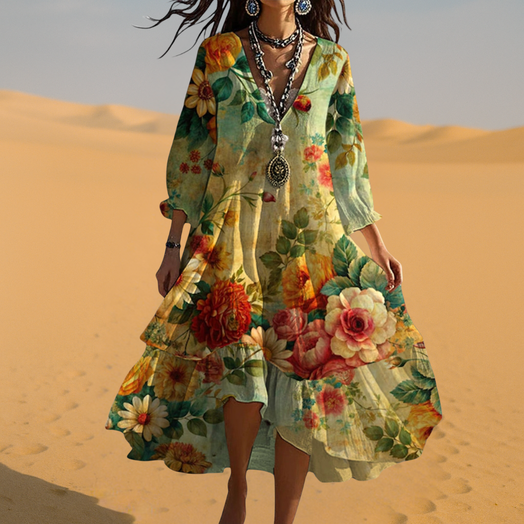 Lucía | Robe d'été bohème pour femme avec décolleté en V et imprimé floral