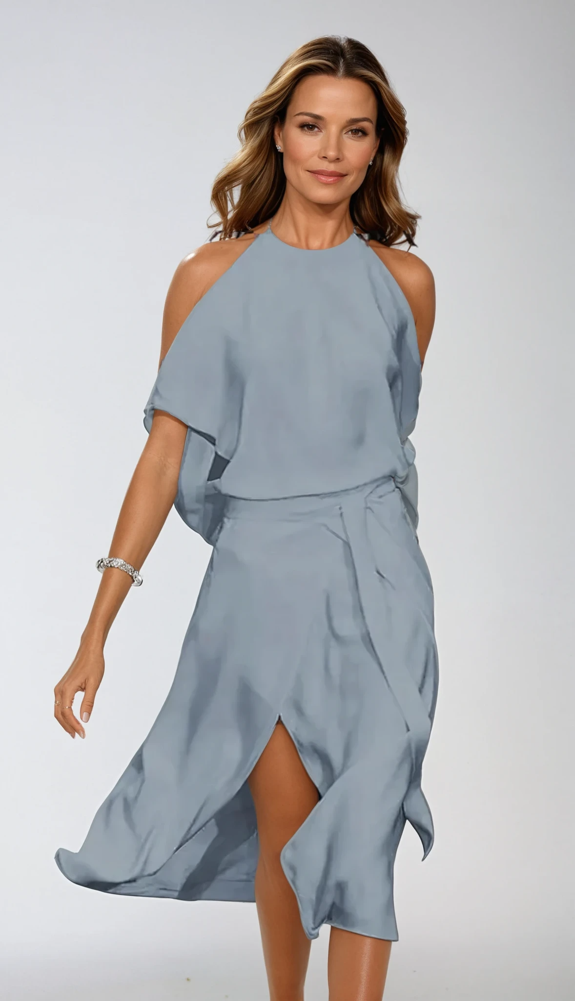 Selendra | Vestido midi moderno para mujer con hombros descubiertos | Moderno