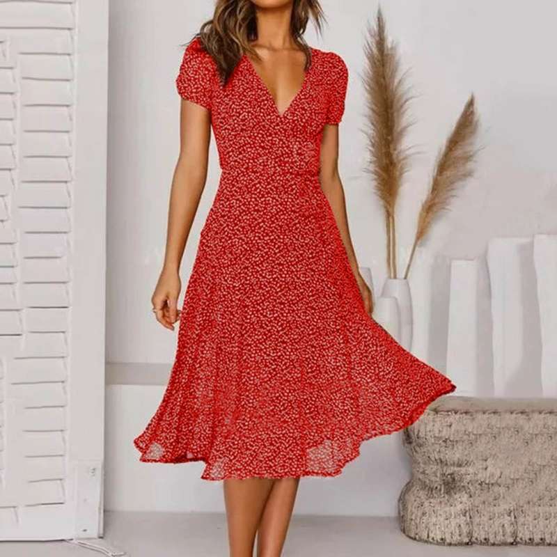 Teodora | Midikleid mit V-Ausschnitt und kurzen Ärmeln