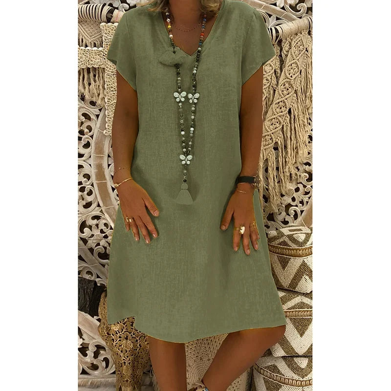 Samaira | Midikleid mit V-Ausschnitt und kurzen Ärmeln für Damen | Sanft