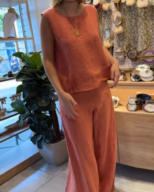 Serina | Conjunto de dos piezas para mujer con top sin mangas y pantalón ancho