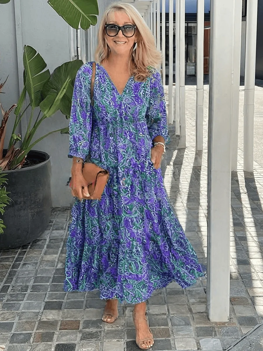 Adela | Vestido midi para mujer de verano con diseño cruzado y estampado
