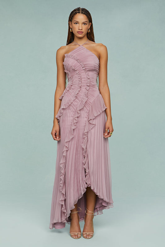 Emilia | Vestido halter elegante con volantes y plisado