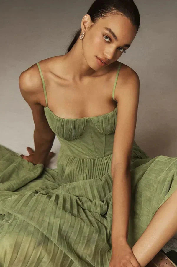 Guiomar | Robe longue plissée à bretelles pour femme