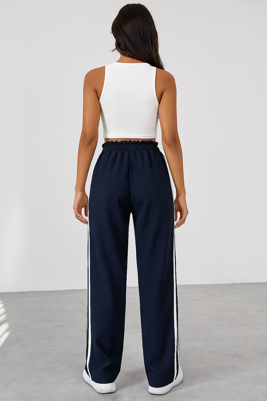 Katia | Pantalón deportivo con cintura alta y rayas laterales corte suelto