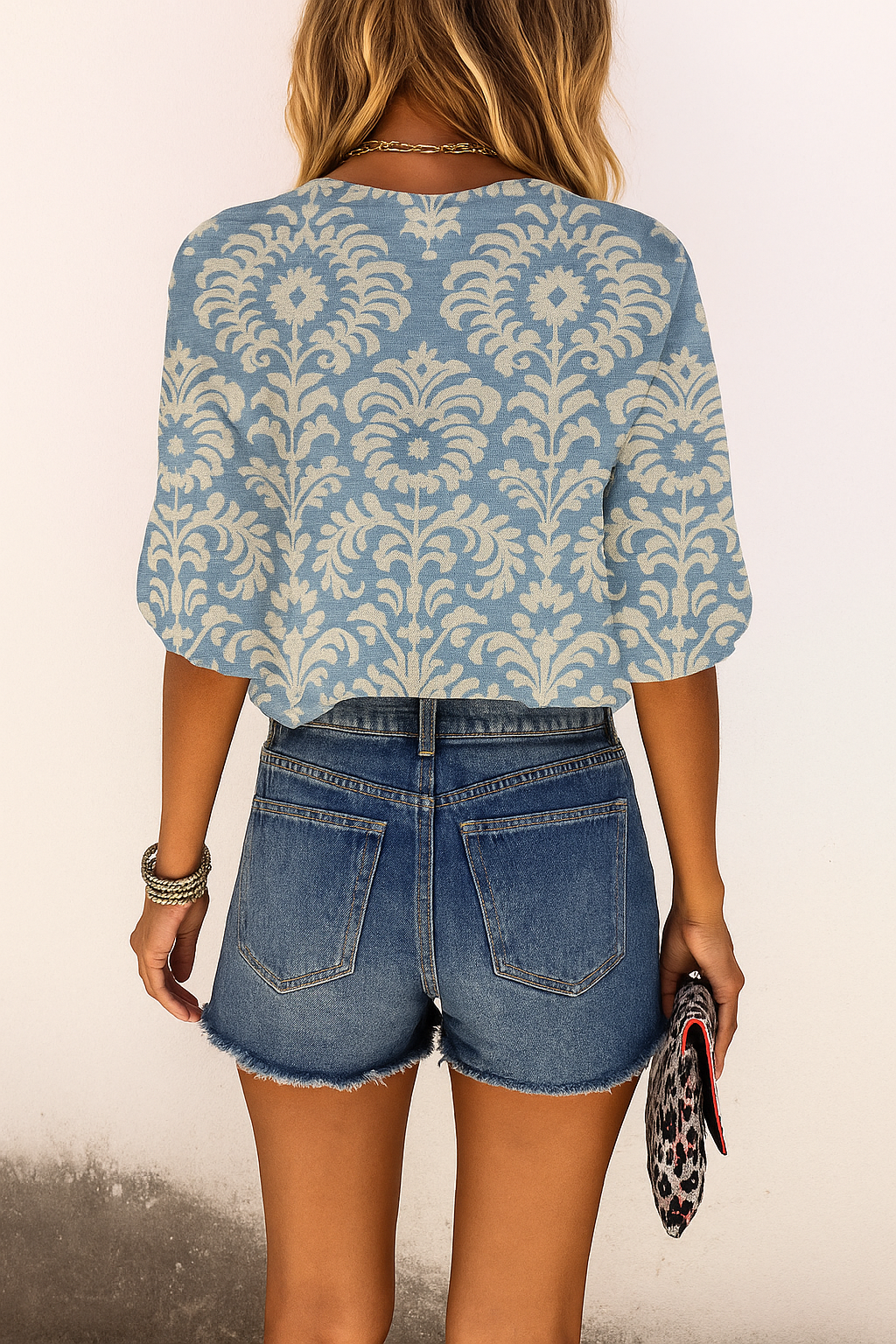 María | Boho-Damenbluse mit Blumenmuster und lockeren kurzen Ärmeln