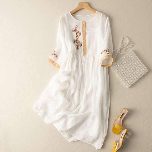Eulalia | Robe midi d'été pour femme avec broderie