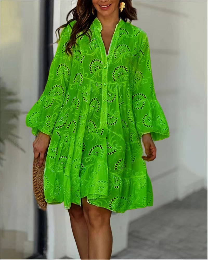 Gala | Women's mini dress with cutout embroidery and ruffles