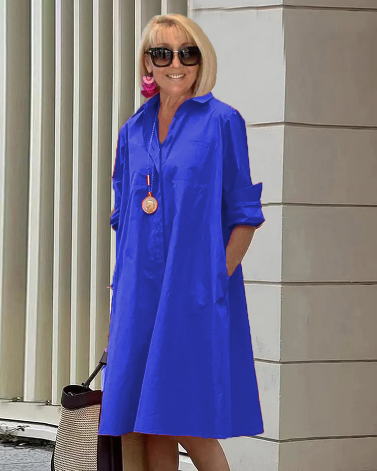 Teresa | Vestido midi con manga larga y corte suelto cuello camisero