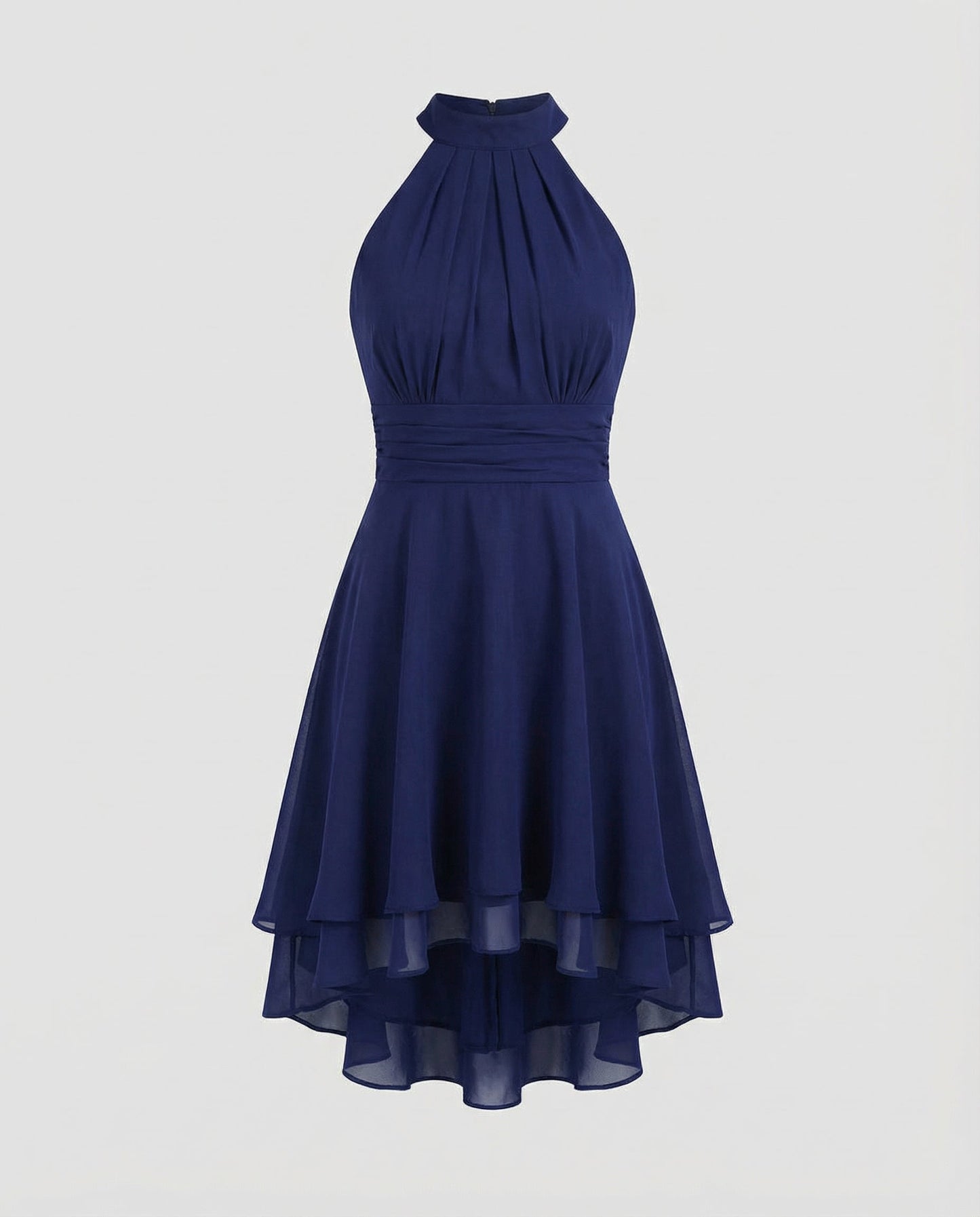 Delmara | Robe courte pour femme avec col montant et jupe à volants | Évasée