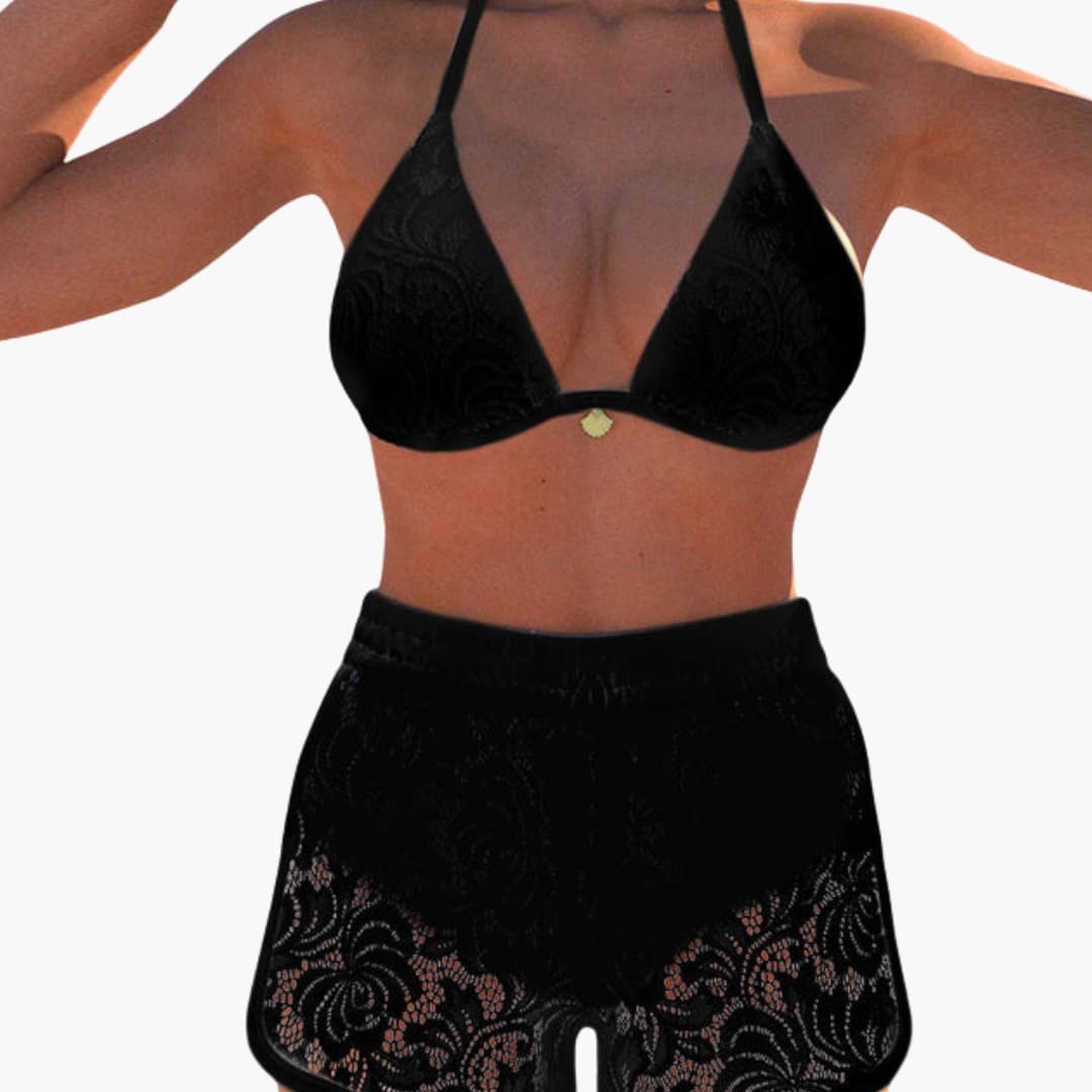 Alicia | Conjunto bikini para mujer sin tirantes y shorts con cordón