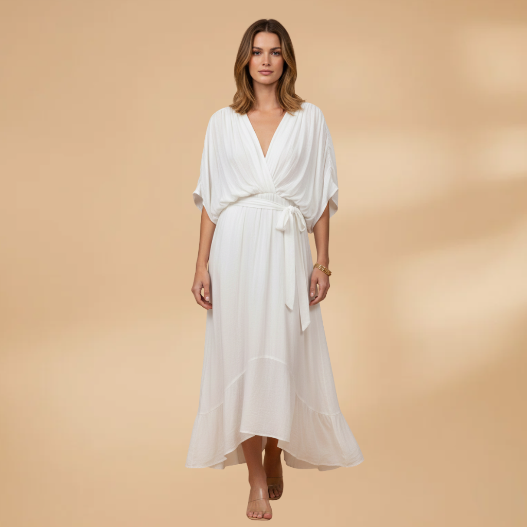 Angela| Robe en mousseline pour femme avec col en V et ampleur