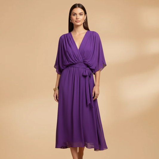 Angela | Vestido de gasa para mujer con cuello en V y vuelo