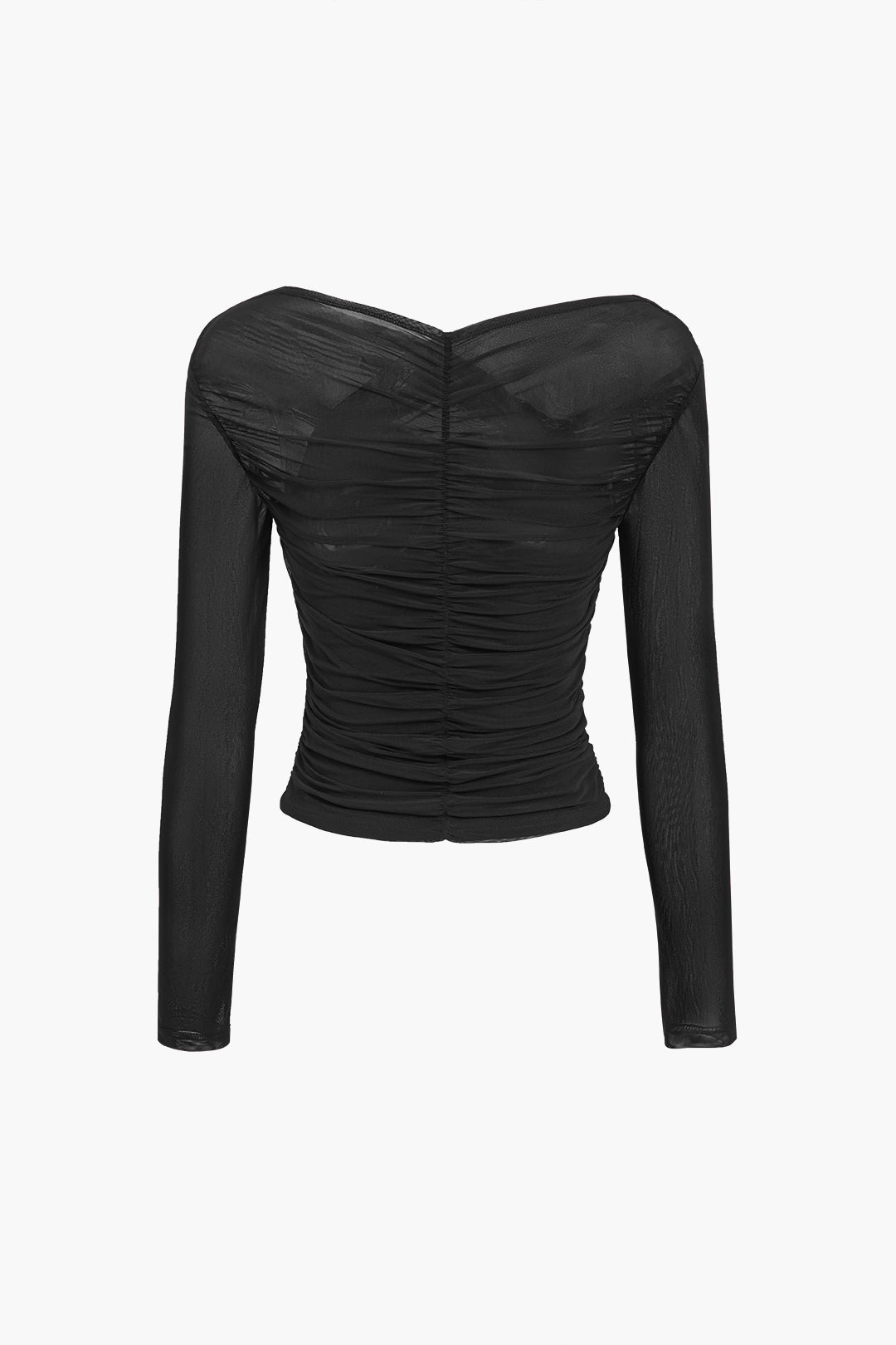 Zerina | Damen-Longsleeve-Top mit gerafftem Design und transparentem Stoff