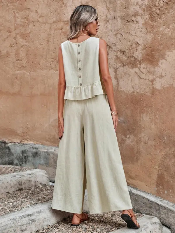 Begoña | Conjunto para mujer con top sin mangas y pantalón ancho