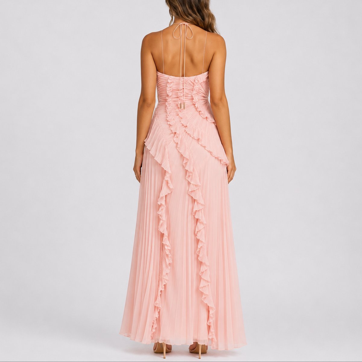 Jimena | Vestido maxi plisado para mujer con cuello halter