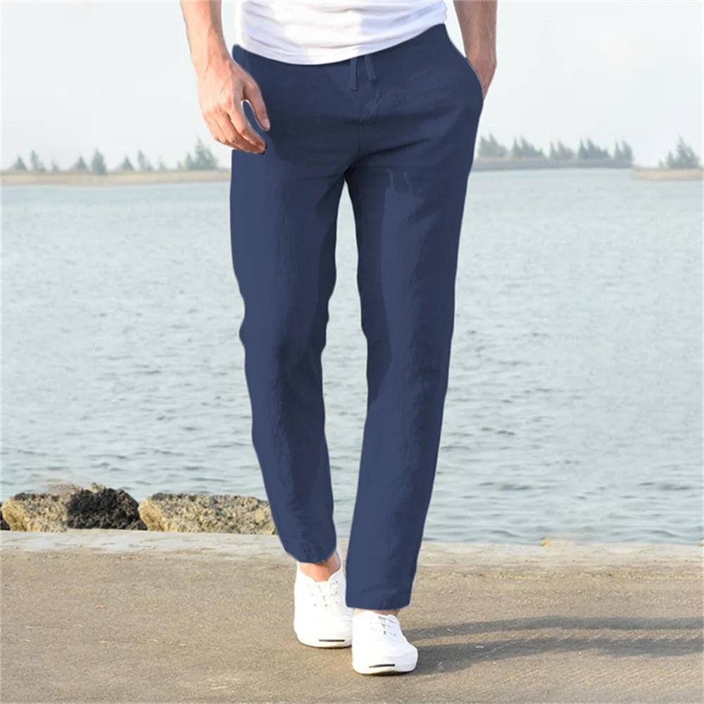 Felipe | Pantalón de lino para hombre con cordón y corte recto