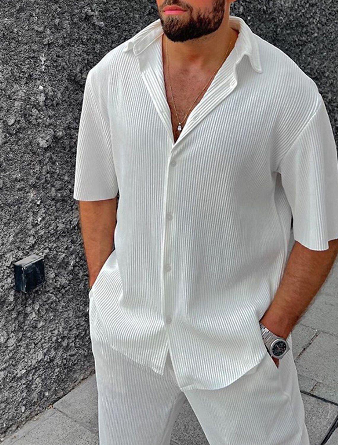 Rufino | Sommer-Set für Herren mit strukturiertem Hemd und bequemer Hose | Frisch