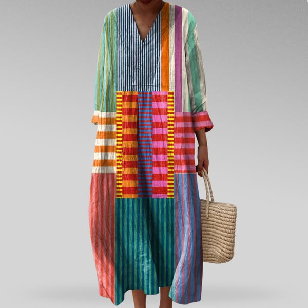 Vianey | Long-Sleeved Geometric Print Maxi Summer Dress