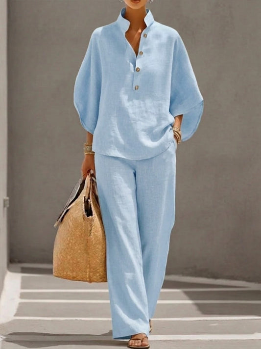 Velira | Conjunto de dos piezas para mujer con top murciélago y pantalón ancho