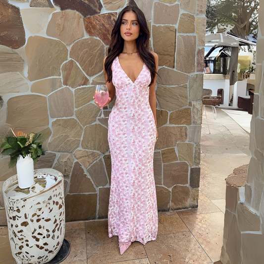 Abigaela | Vestido de boda con estampado floral y escote en V para mujer
