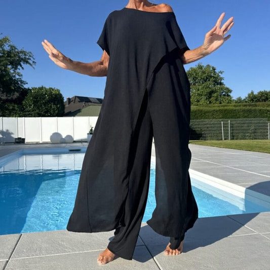 Nareva | Conjunto de dos piezas con top de manga corta y pantalón ancho
