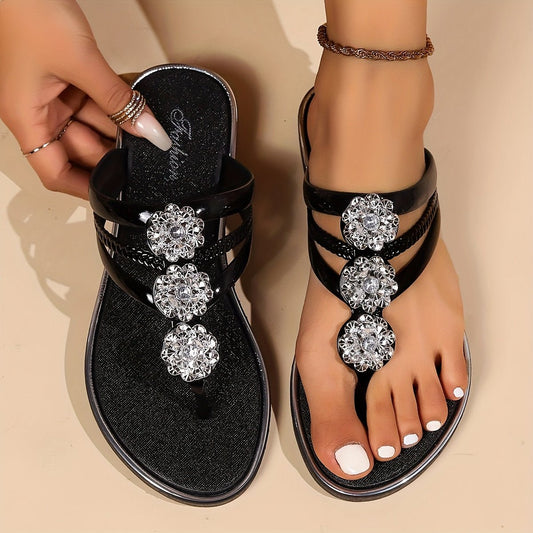 Consuelo | Flat sandals for women with T-strap and gemstones