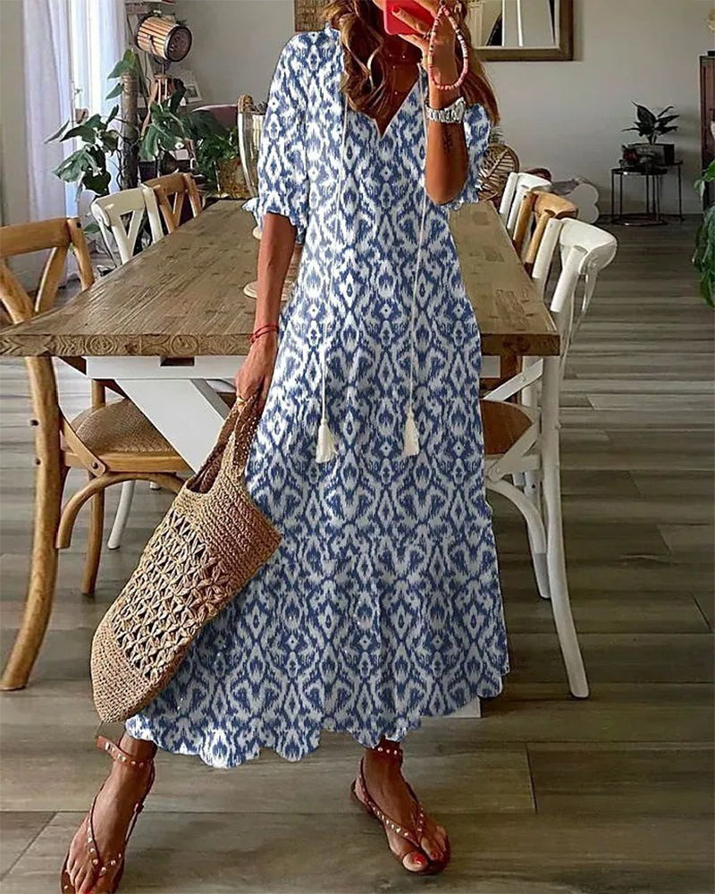 Mila | Vestido Largo Boho con Estampado Étnico