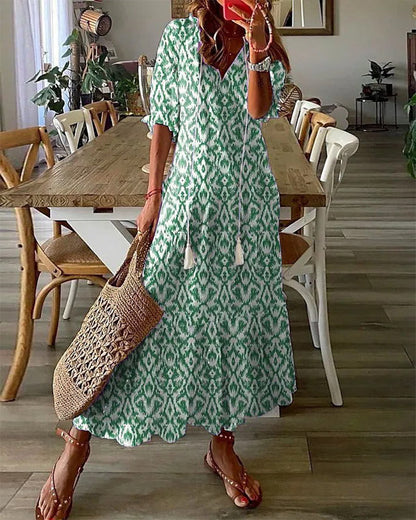 Mila | Vestido Largo Boho con Estampado Étnico