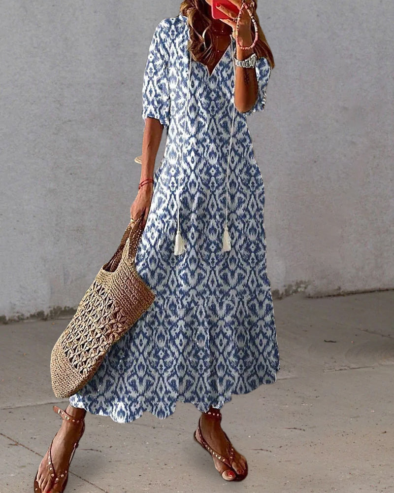 Mila | Vestido Largo Boho con Estampado Étnico