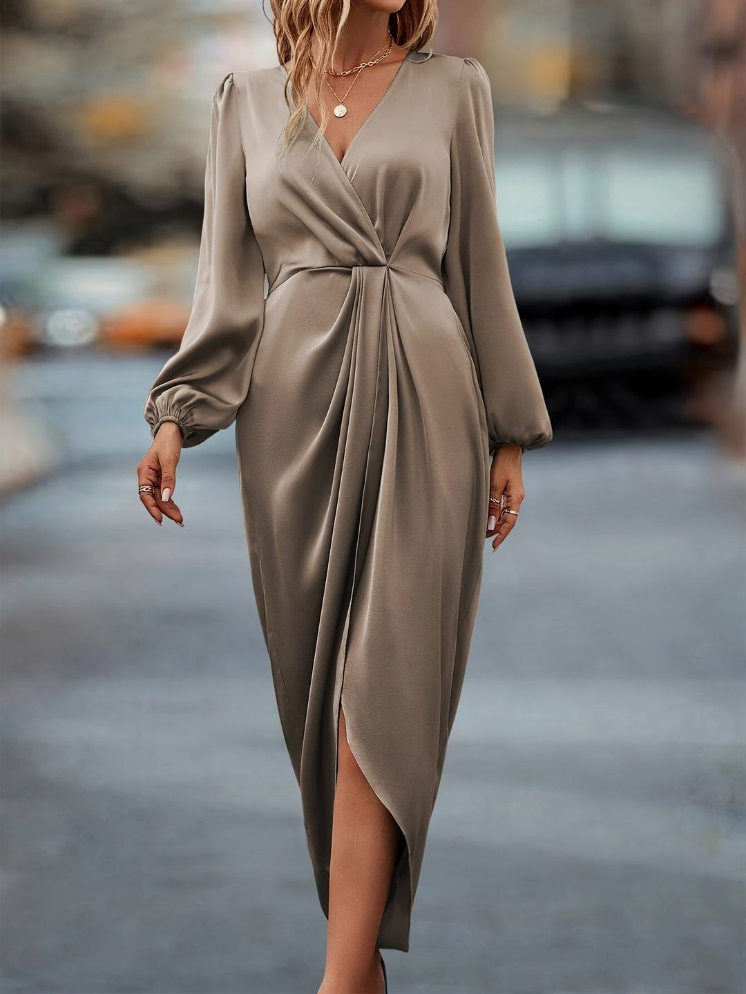 Arletia | Vestido Midi Cruzado para Mujer con Mangas Largas
