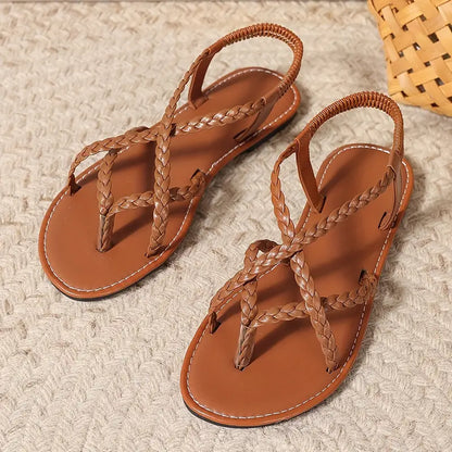 Juliana | Damen flache Sandalen mit geflochtenem Design und gekreuzten Riemen
