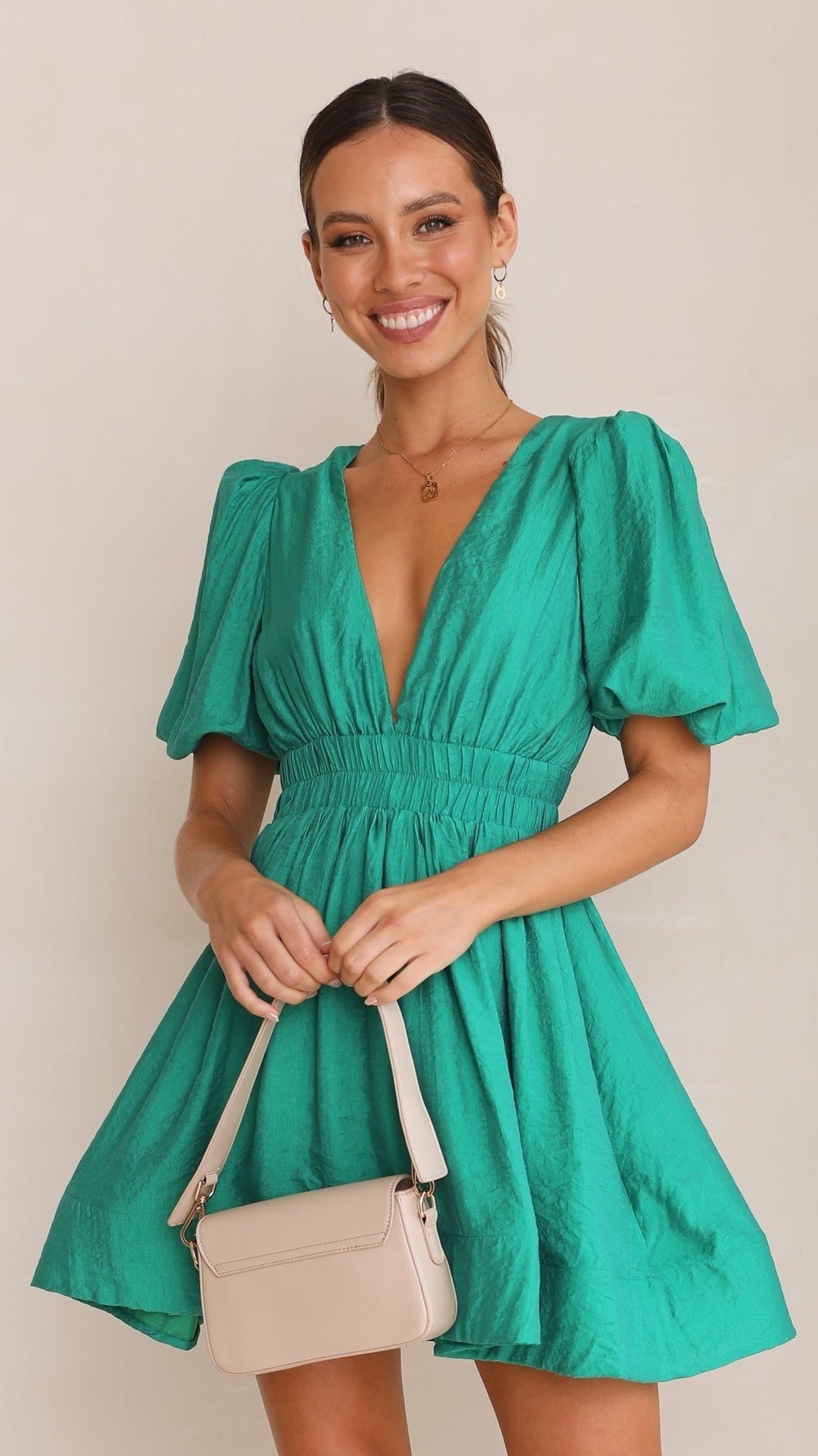Darsela | Vestido mini de primavera con mangas abullonadas para mujer