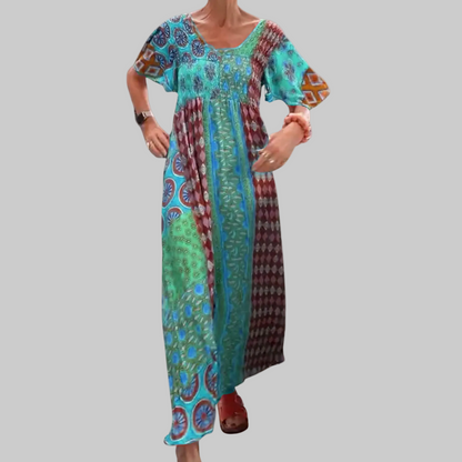 Felisa | Boho-Maxikleid für Damen mit Patches  