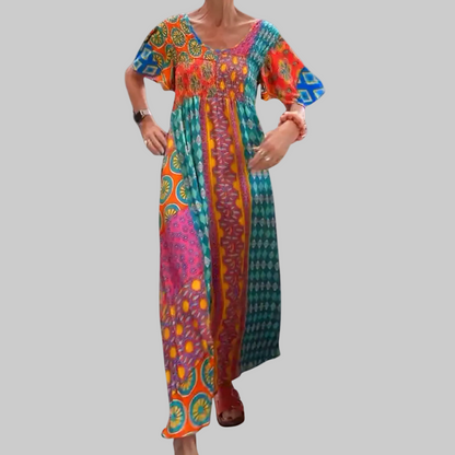 Felisa | Boho-Maxikleid für Damen mit Patches  