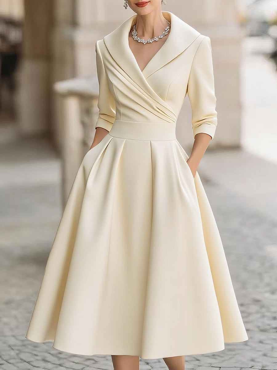 Victoria | Vestido midi elegante con manga larga y cuello cruzado