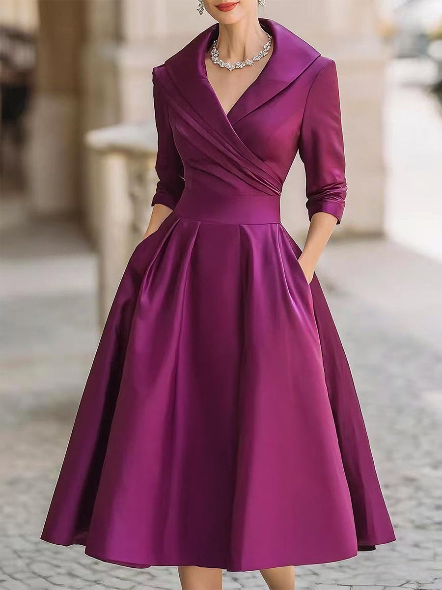 Victoria | Vestido midi elegante con manga larga y cuello cruzado