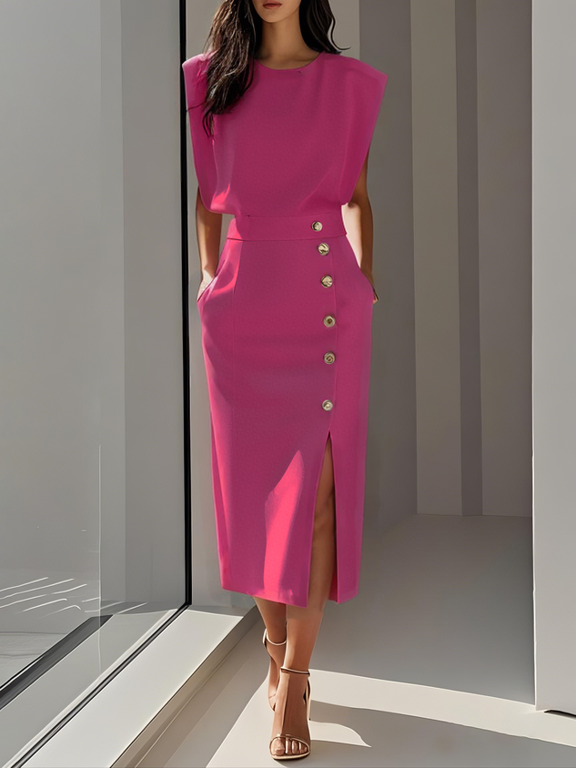 Beatriz | Midikleid für Damen mit Knöpfen und Frontschlitz  