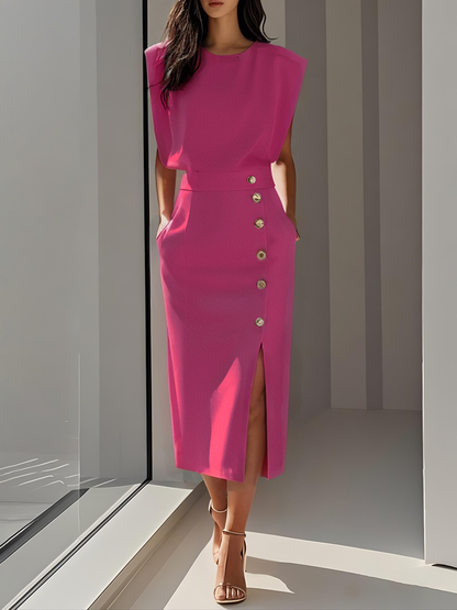Beatriz | Midikleid für Damen mit Knöpfen und Frontschlitz  