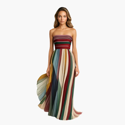 Mercedes | Elegantes, trägerloses Maxikleid für Damen mit Streifen  