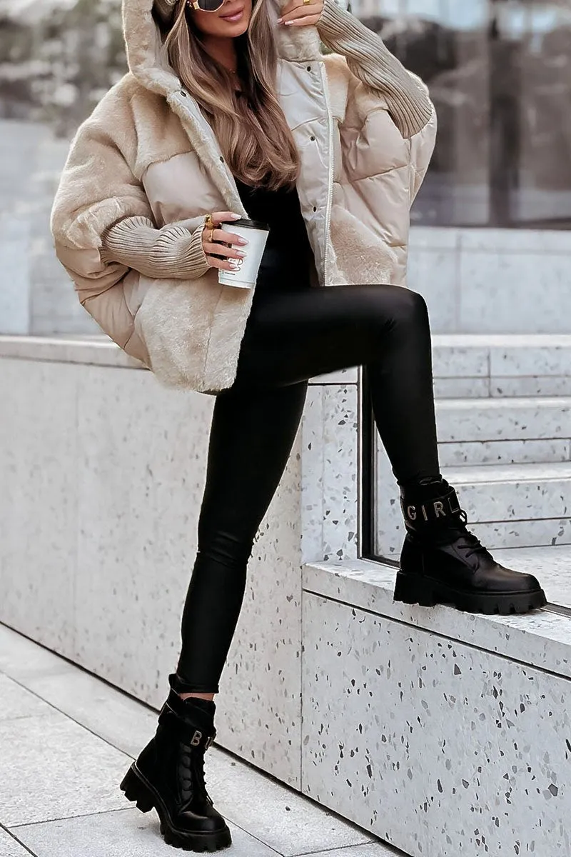 Candela | Gepolsterte Damenjacke mit Kunstfell und Kapuze  