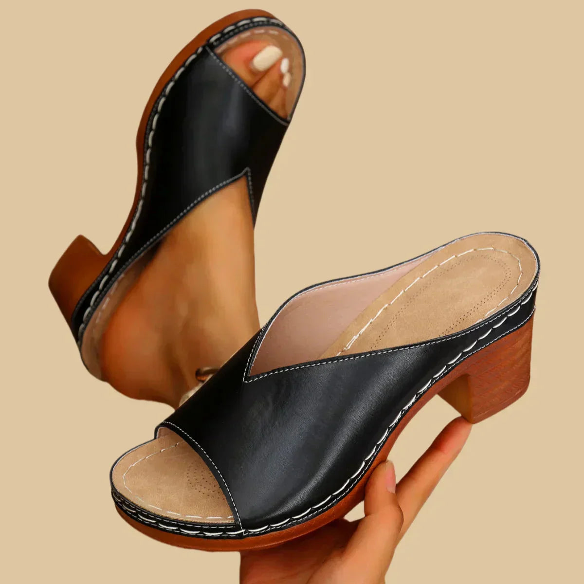 Rocío| Orthopedic sandals with thick heel and open design