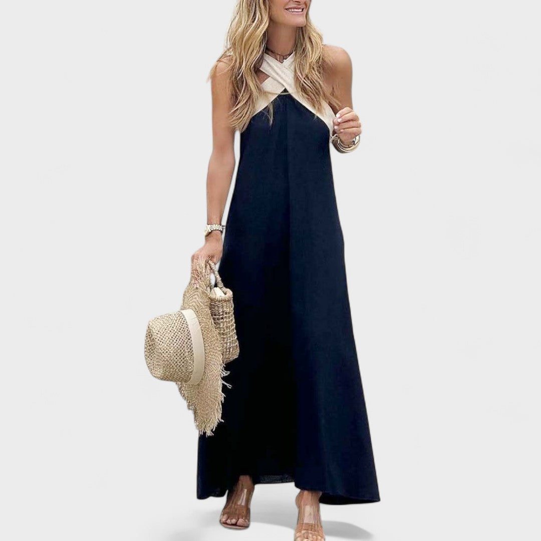 Manuela | Robe maxi élégante avec décolleté croisé sans manches