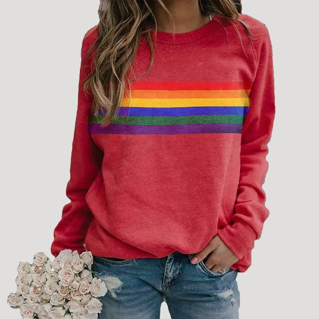 Isonia | Frühlings-Sweatshirt mit Regenbogenstreifen für Damen