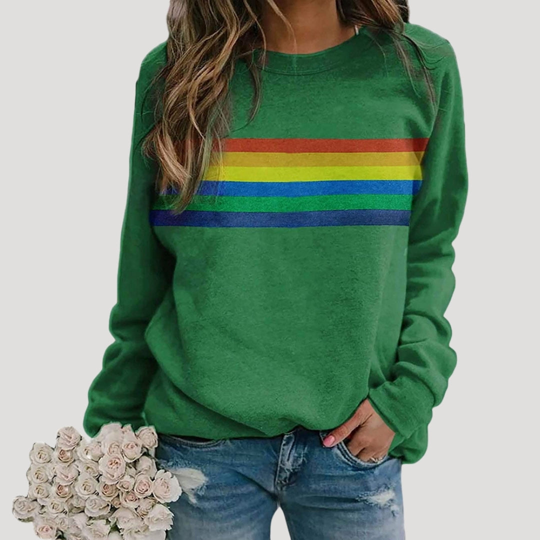 Isonia | Frühlings-Sweatshirt mit Regenbogenstreifen für Damen