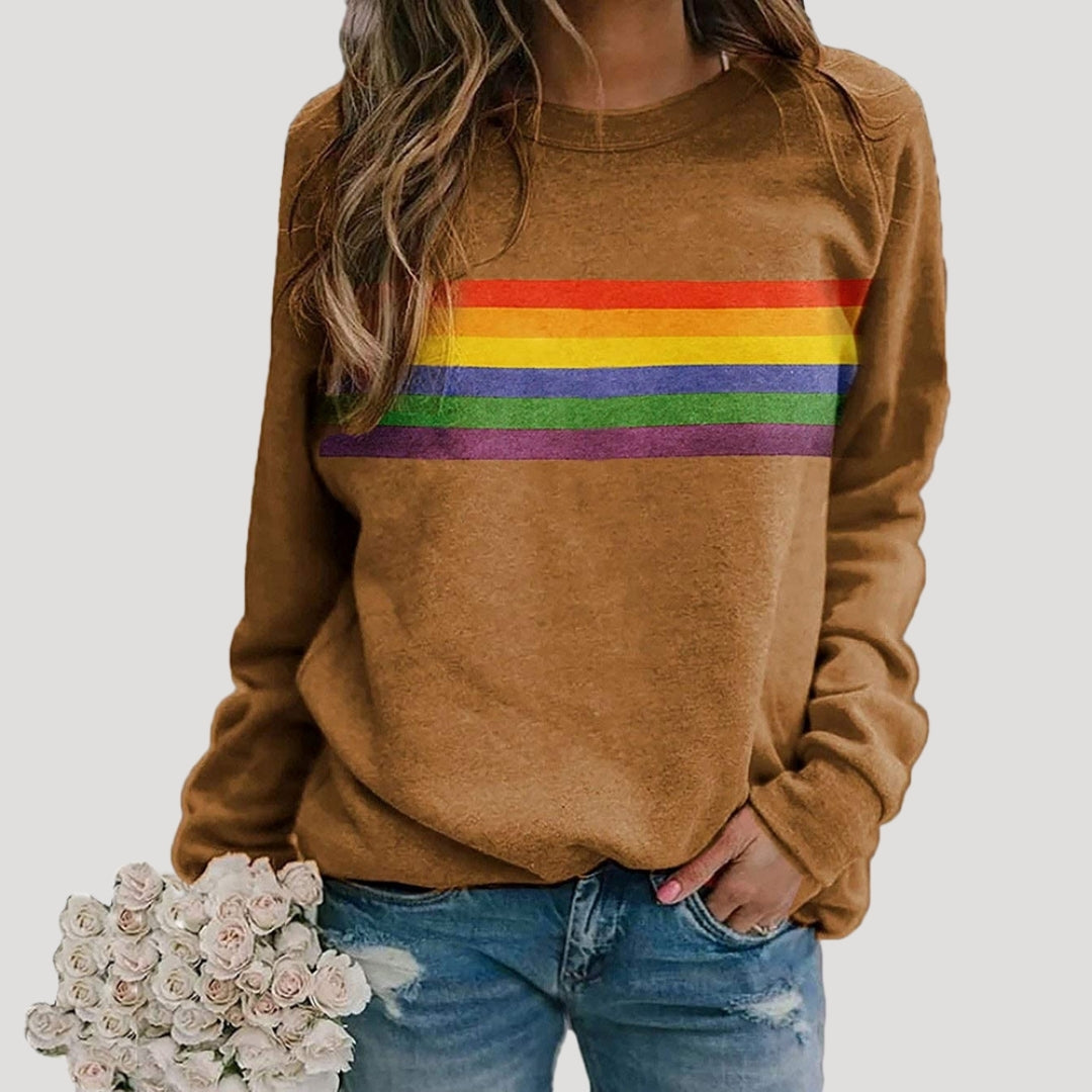 Isonia | Frühlings-Sweatshirt mit Regenbogenstreifen für Damen